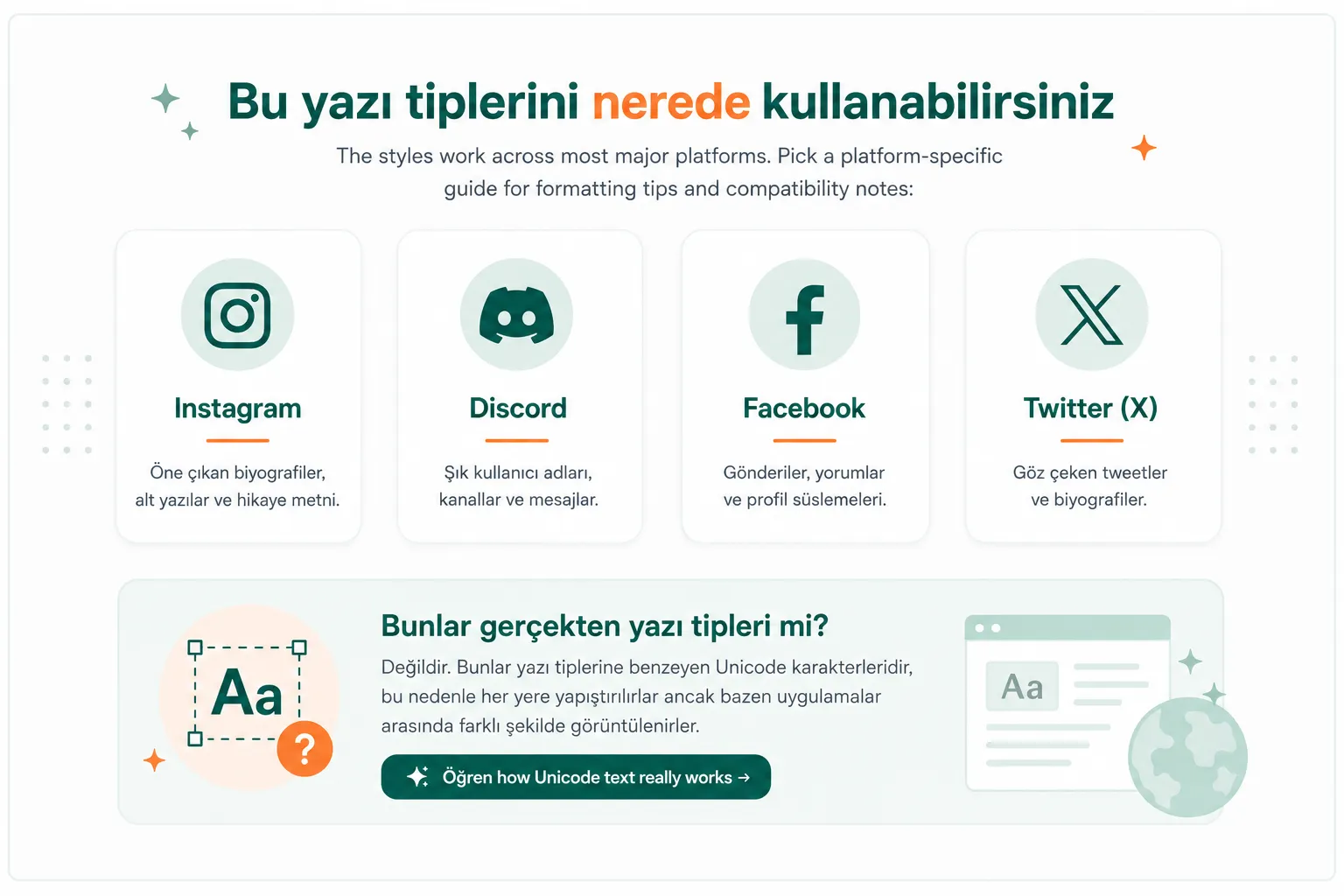 Instagram, Discord ve TikTok profillerinde görüntülenen şık yazı tipleri